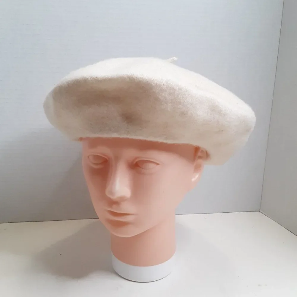 Vintage Cream Wool Women's Beret Flat Hat